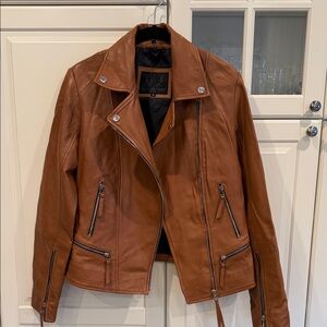 Women's Leather Moto Jacket - Cognac